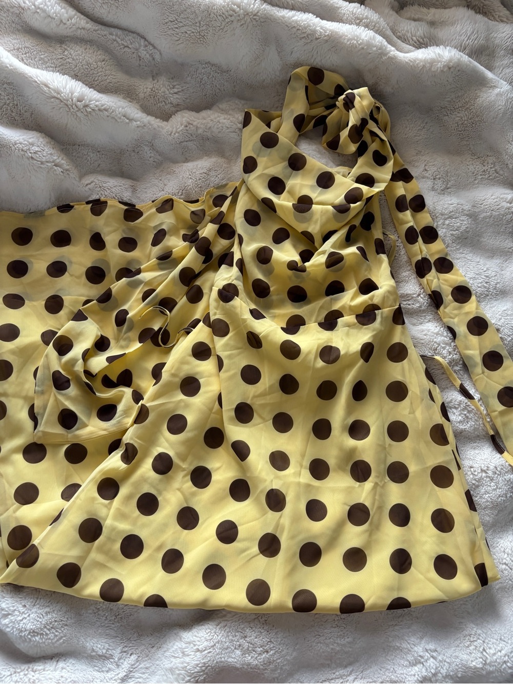 Yellow Polka Dot Halter Dress with Brown Dots